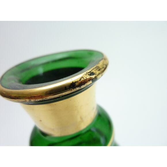 Vintage Green with Gold Accents Glass Bohemian Decanter Potion Bottle - Picture 4 of 5